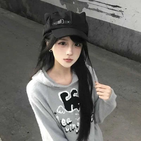 Womens Cats Ears Harajuku Gothic Lolita Beret Y2K Girls Steampunk Punk Zipper Handmade Sun