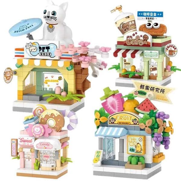 Restaurant Dessert Coffee Pet Fruit Store Street View Food House Building Blocks Kit Girls Bricks Model Kids Toy Boy Child Gifts X251029