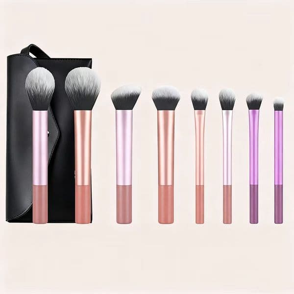 Customized 8-piece set of crystal mini portable makeup brush set with pink handle and synthetic fiber makeup tool makeup brush