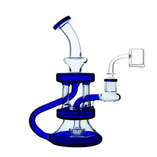 Blue Glass Water Bongs Hookahs Smoking Water Pipes Bubbler Recycler Bong With 14mm Banger