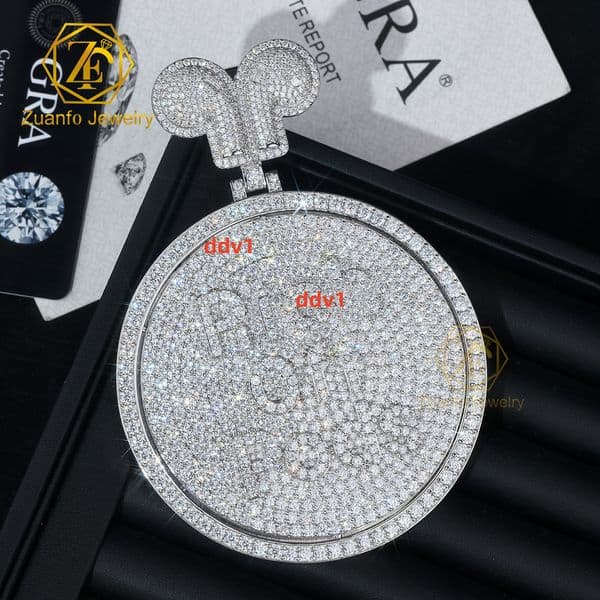 Luxury Jewelry HIphop Style 925 Silver Iced Out Moissanite Diamond Letter Pendant Charm Rotatable Headphones for Gift PartyDesigner style