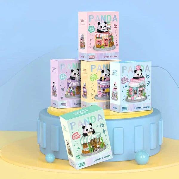 DIY Fun Panda House Wooden Block Girl Gift Childrens Puzzle Toy Street View Assembly Diamond Block Desktop Decoration Ornament X251029