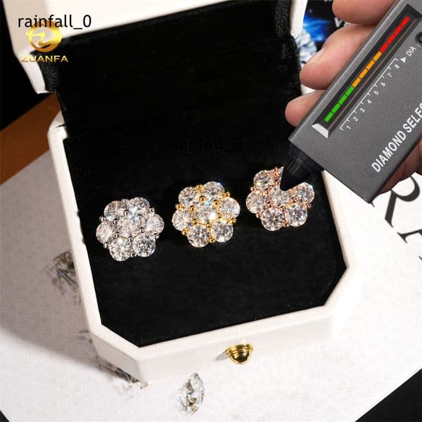 15mm 925 Silver Flower Cluster Moissanite Earrings 925 Sterling Silver Moissanite Diamond Screw Back Earrings