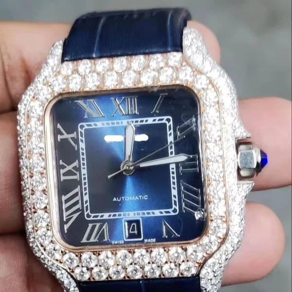 Customized Square Men's Hip Hop Watch Stainless Steel Cut Moissanite Dia Unique Analog Glass Fashionable Leather Belt