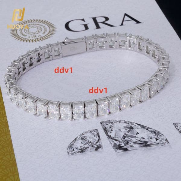 NUOYA 7mm Iced Out Baguette Moissanite Tennis Chain Bracelet Pass Diamond Test 925 Sterling Silver Hiphop Jewelry for Women Gift Designer's style
