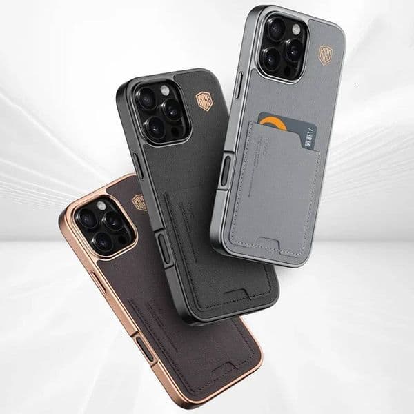 For iPhone 15 16 Pro Max Holder Bag Back PHONE Case KIGC Card Shell Series Matte shockproof Texture Leather Cover