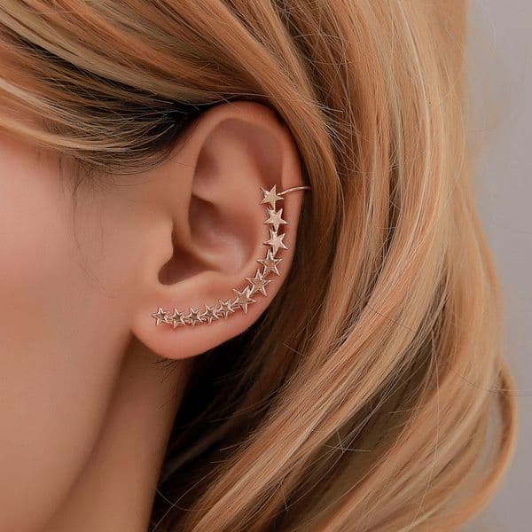 18k Gold Plated Five-pointed Alloy Stud Earrings Hooks Personality Single Star Ear Clip