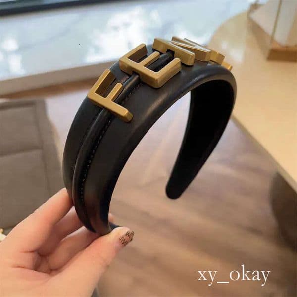 Classic F-Letter Brand Designer Headbands for Women Brown Wide-brimmed Thicken Cloth Fabric Headwear Leather hea