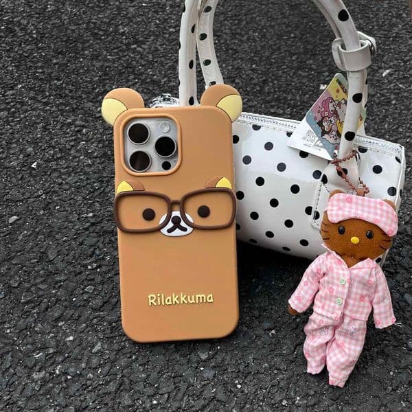 Cute Glasses 3D Rilakkuma For Iphone 17 16 15 14 13 12 11 Pro Max 6 7 8 Plus Silicone Soft Cover Case Iphone 17 Pro Case Designer Phone Case