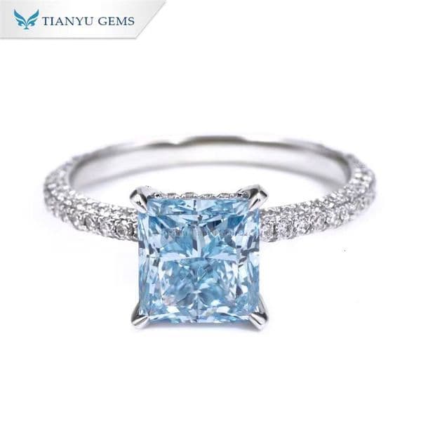 Tianyu Gems Blue Lab Diamond Radiant Cut Ring