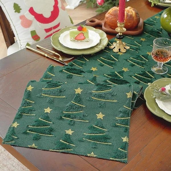 33*183cm Star Christmas Tree Embroidered Table Runner Nordic-Style For Christmas Dining Table/Winter Holiday/Family Gatherings Decoration/Hotel Ambiance Props