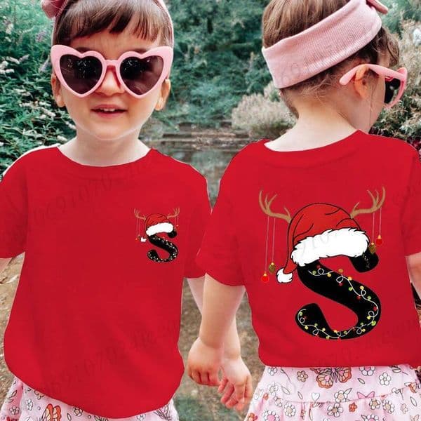 Summer New Kids Tshirts 26 A~Z Christmas Alphabet Printed Cartoon For Girls Cotton T Shirt Tees Tops Children Clothes ddmytues
