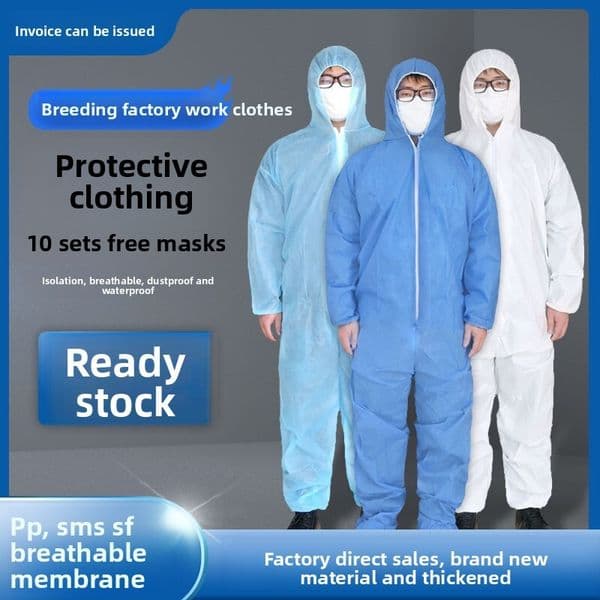 Disposable Protective Clothing Non-Woven Fabric One-Piece with Hood Full Body Dustproof Waterproof Pig Farm Isolation Suit Workwear