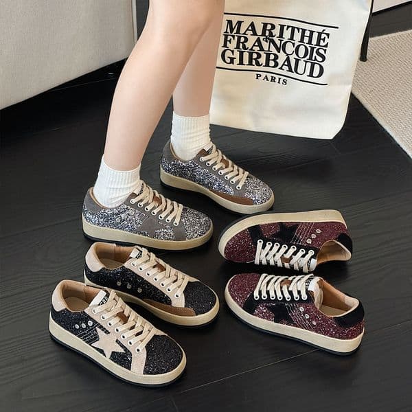 Waterproof shoes, dirty sports shoes, autumn new retro breathable shoes, star shoes, round toe color block sports shoes, casual shoes