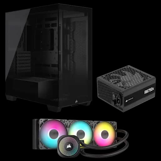 CORSAIR 3500X Case, RM750x PSU, and Nautilus 360 CPU Cooler Components Bundle