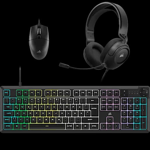 Corsair Gaming All-In-One Starter Paket: K55 Core Tastatur, Katar Pro XT Maus und HS35v2 Headset