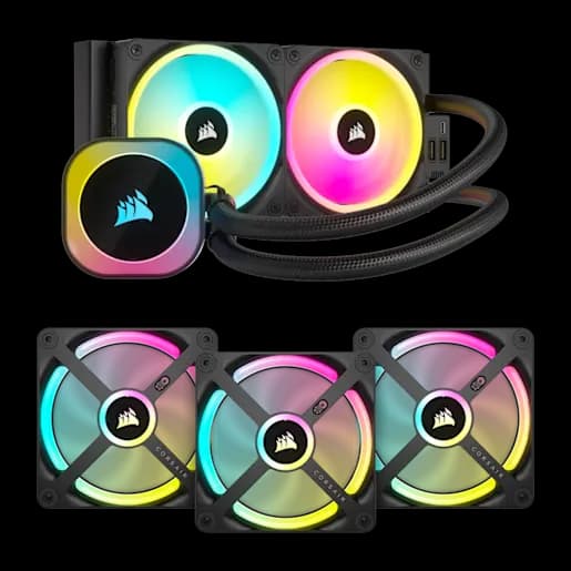 CORSAIR iCUE LINK H100i AIO-Kühler (Schwarz) und QX120 Lüfterkit Bundle
