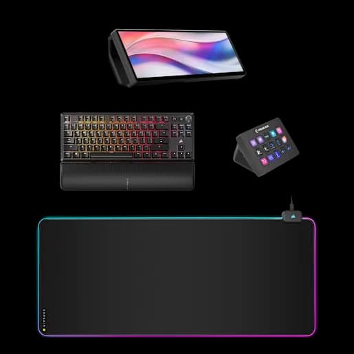RGB Desk Setup Pack: Corsair Xeneon Edge, K70 Core TKL Wireless, MM700 RGB & Stream Deck MK.2 for immersive control