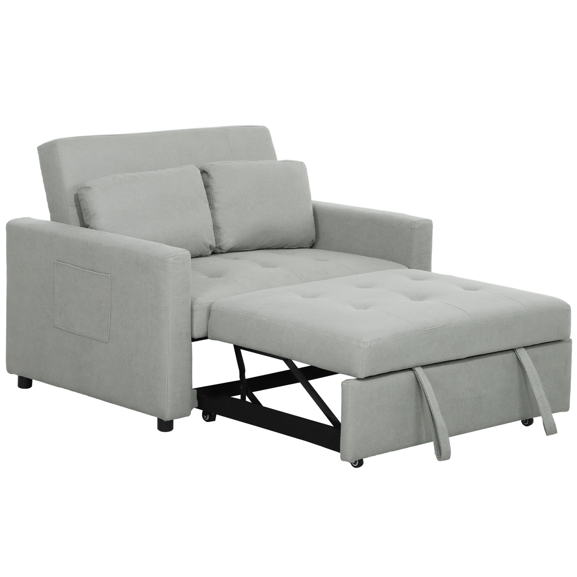 HOMCOM Velvet-Feel Two-Seater Sofa Bed - Light Grey