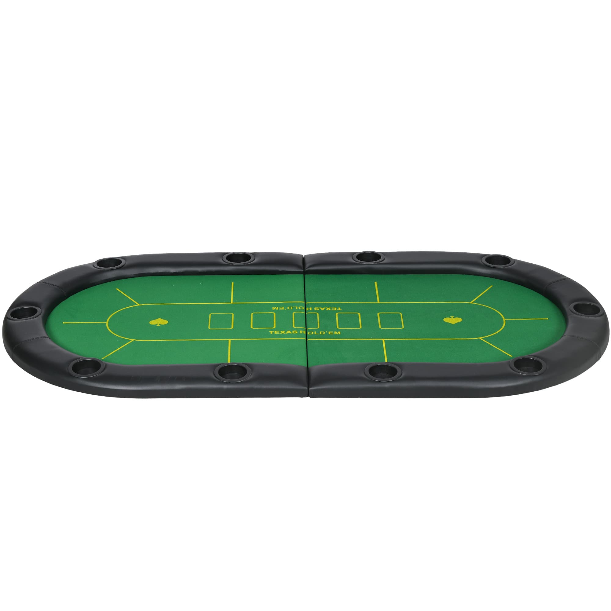 SPORTNOW Foldable Poker Mat for 10 Players, Oval Poker Table Top with Cup Holders, Poker Table Cloth with Carrying Bag, 180x90 cm, Green | Aosom UK