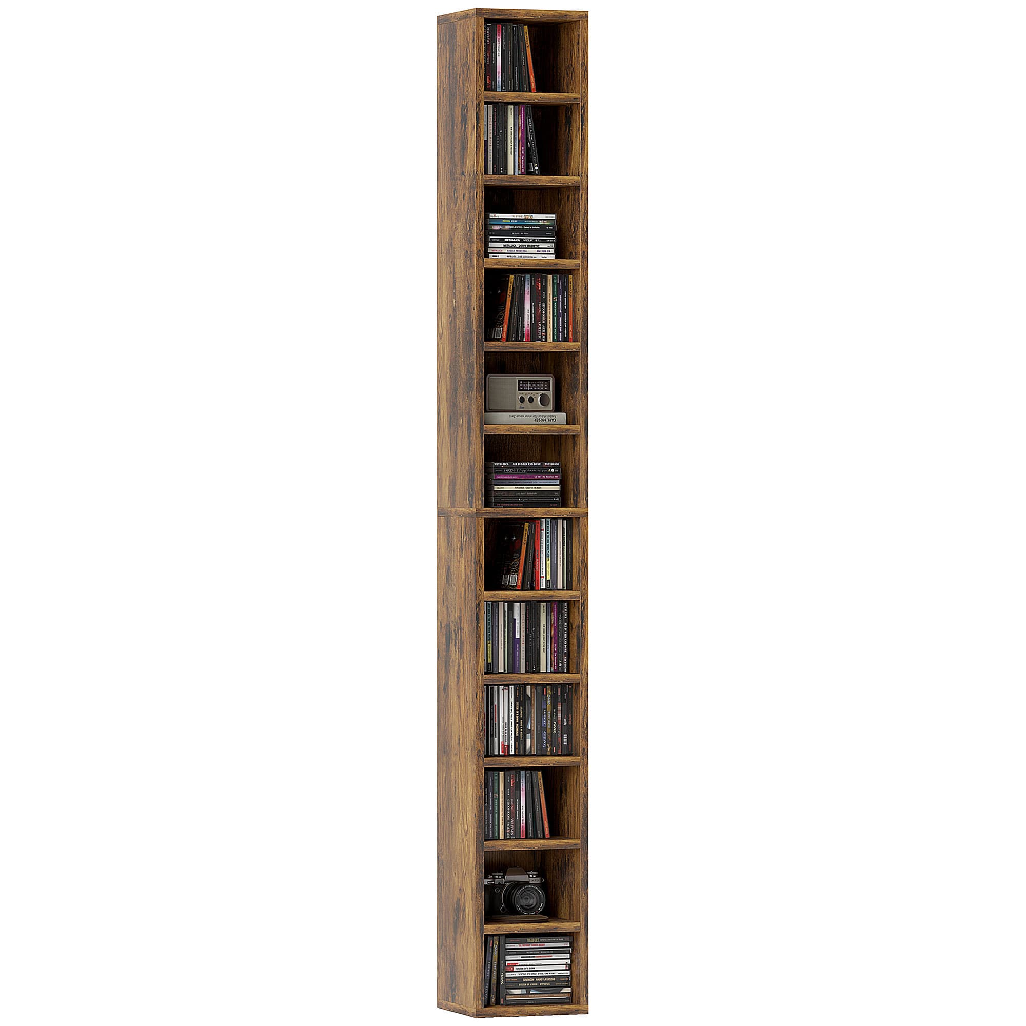HOMCOM 204 CD Tall Narrow Media Storage Tower - Rustic Brown | Aosom UK