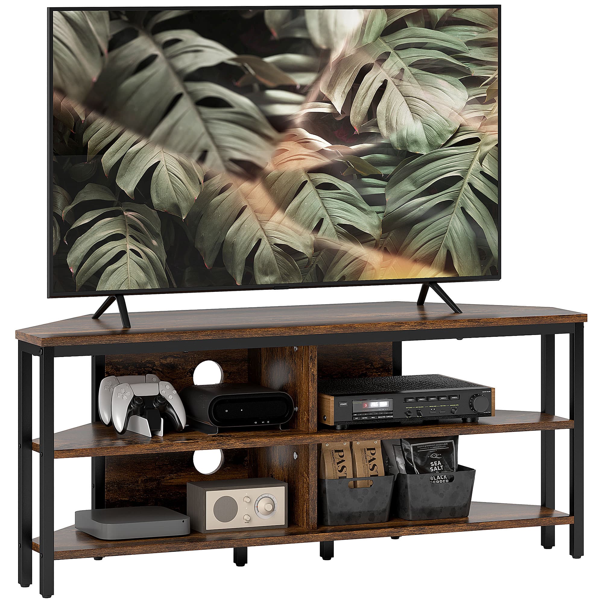 HOMCOM Industrial-Style Corner TV Unit - Black/Brown | Aosom UK
