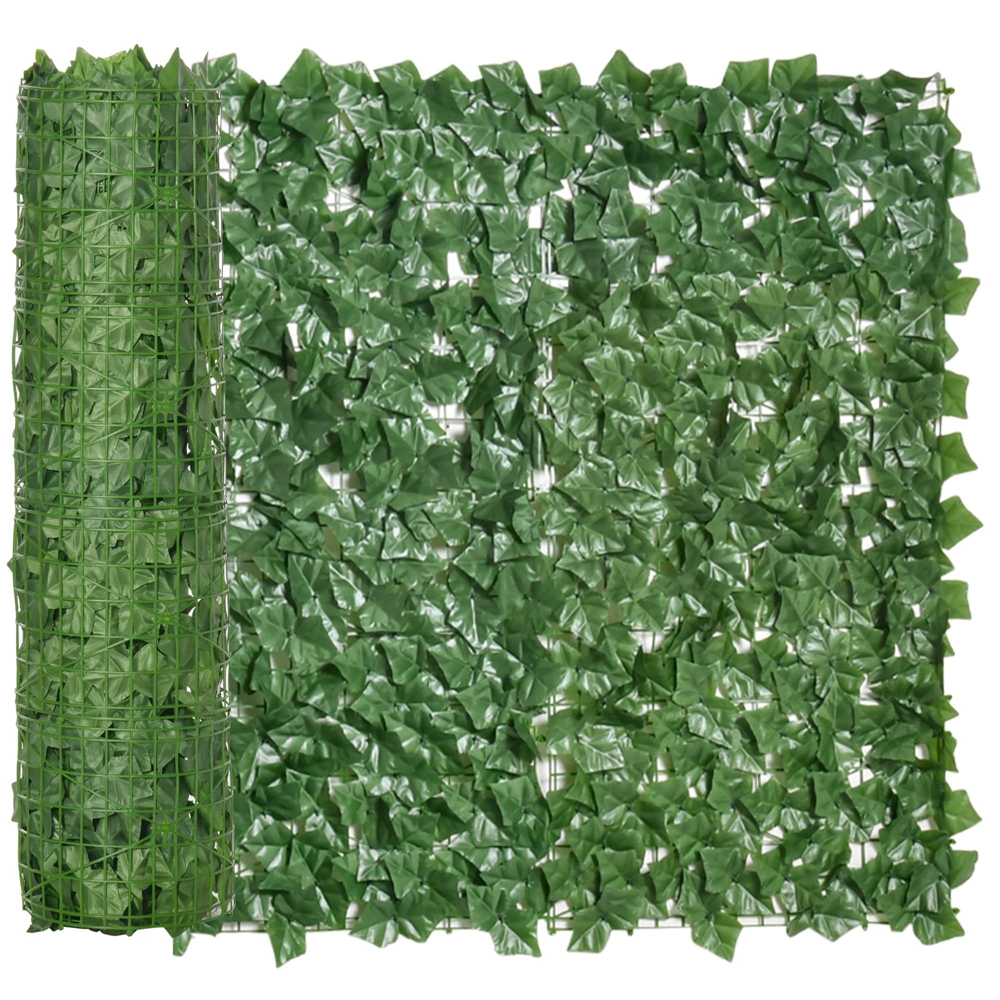 Outsunny Artificial Hedge Screen, Leaf Design Privacy Fence Panel for Garden, Outdoor, Indoor & Decor, 3M x 1M, Deep Green | Aosom UK