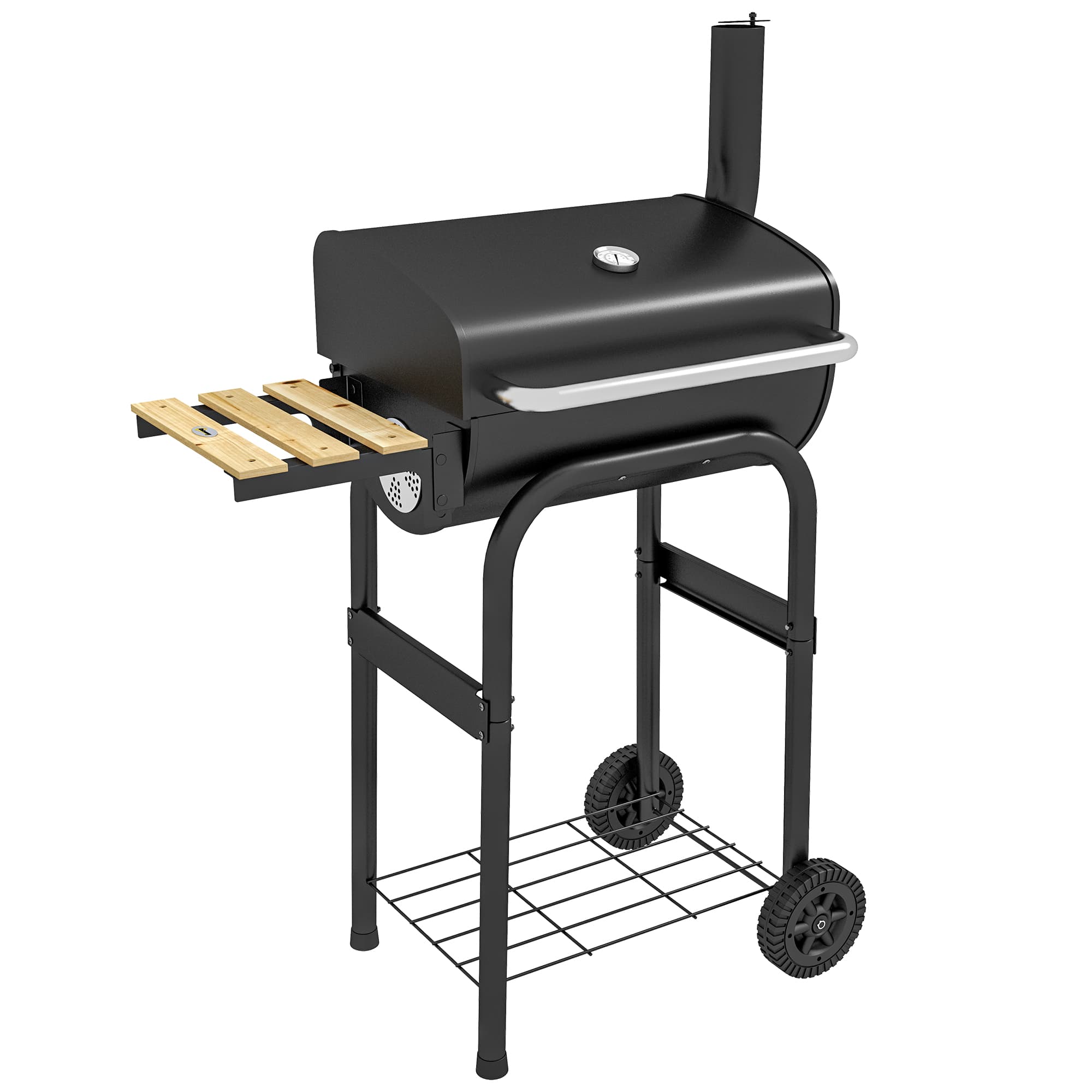 Outsunny Outdoor Wheeled Charcoal Barbecue Grill Trolley with Shelves, Black | Aosom UK