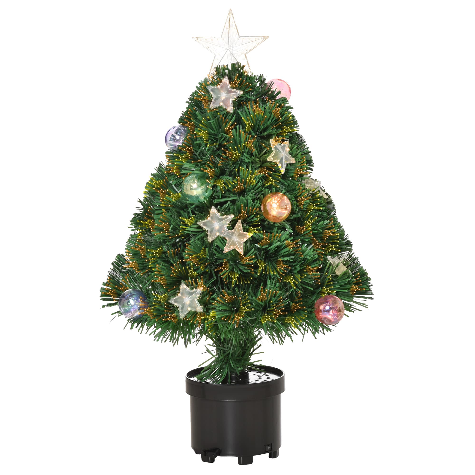 HOMCOM 2FT Pre-lit Artificial Christmas Tree Tabletop Multicoloured Fibre Optic Xmas Decoration w/ LED Lights Pot Table Desk - Green | Aosom UK