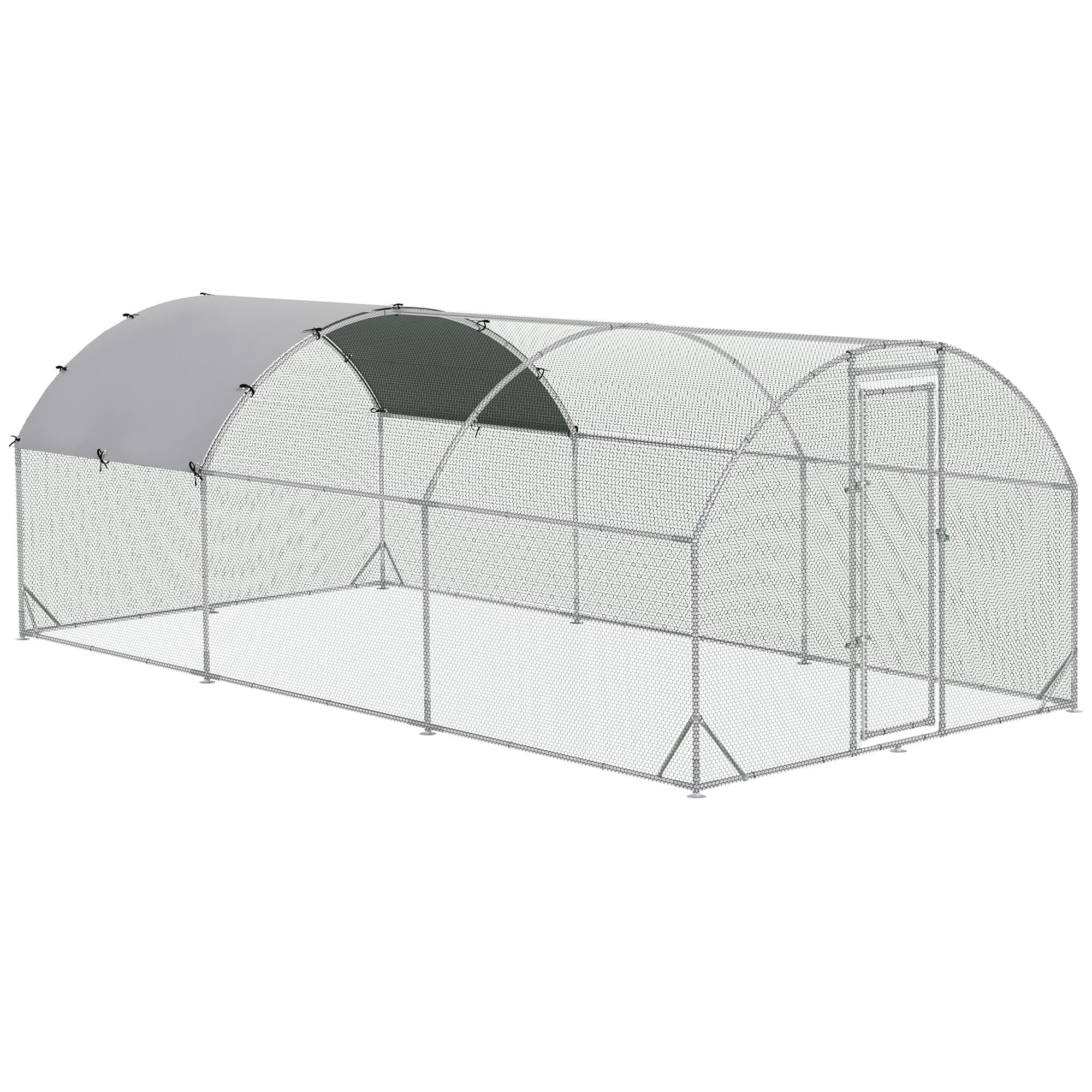 PawHut Galvanised Chicken Coop Large with Cover 5.7x2.8x2m Hen House for Hens Outdoor Durable Secure | Aosom UK