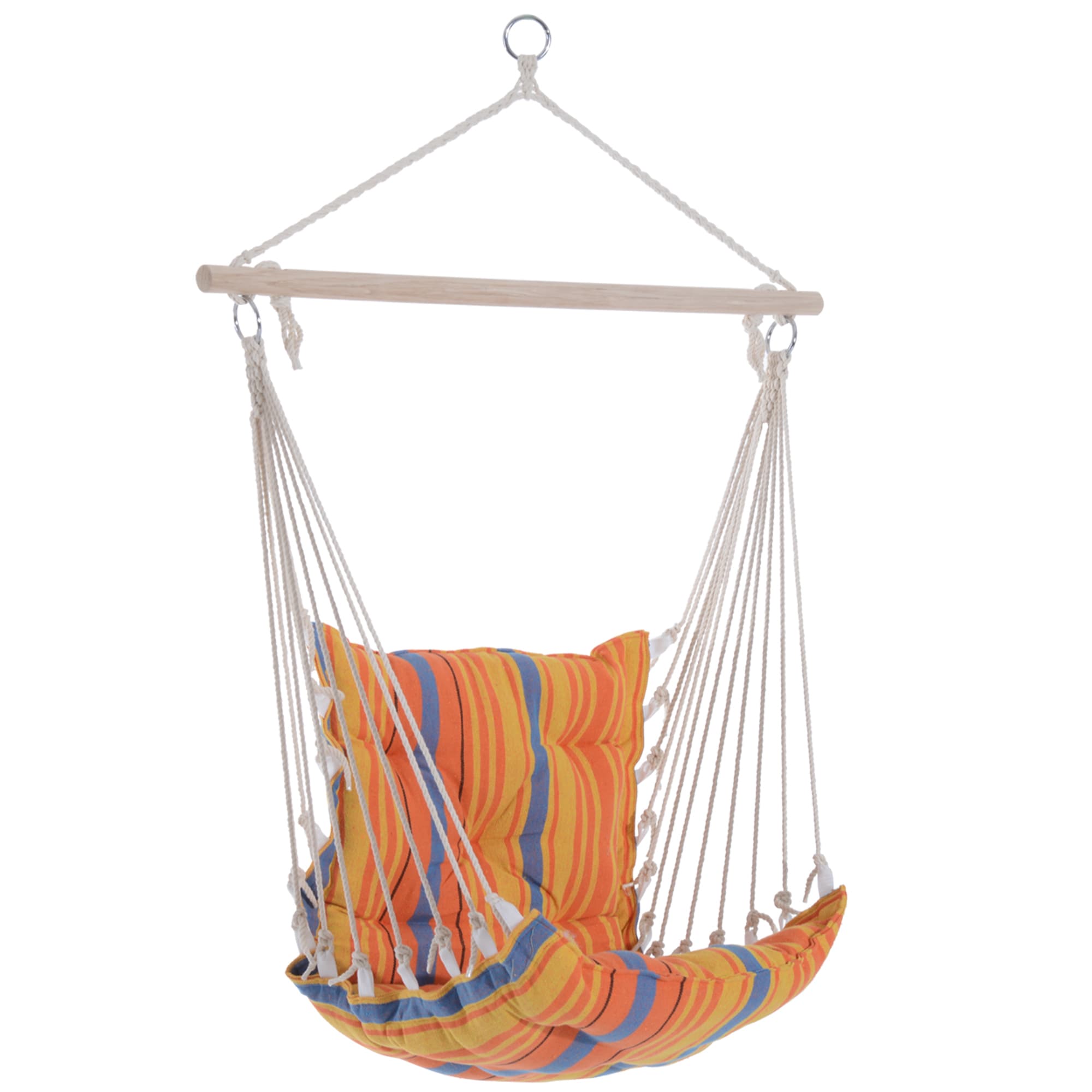 Outsunny Garden Yard Patio Swing Seat, Hanging Hammock Chair, Cotton Rope Cushioned, Wooden Cotton Cloth, Orange | Aosom UK