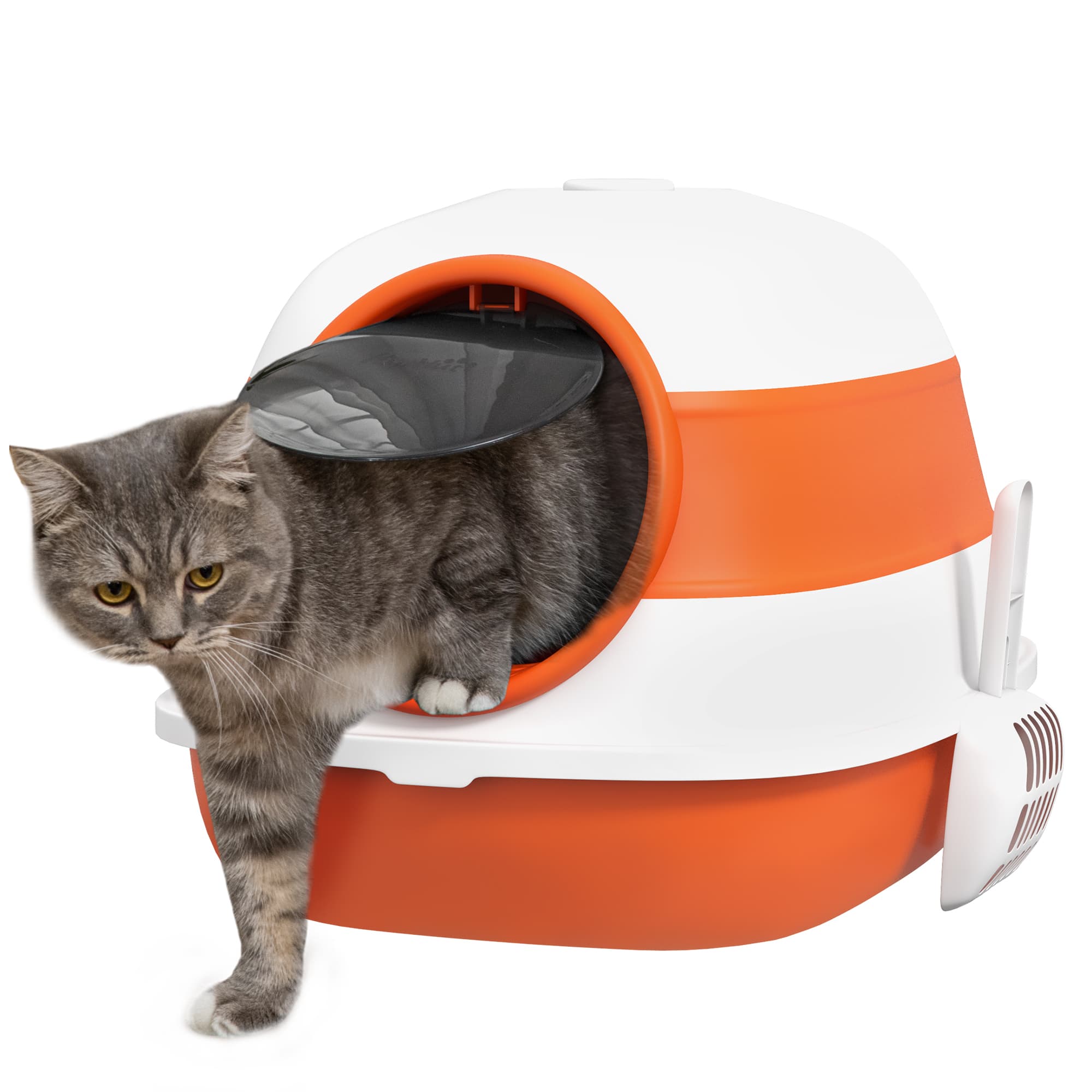 PawHut Foldable Cat Litter Tray with Lid, Deodorant, Scoop, Orange | Aosom UK