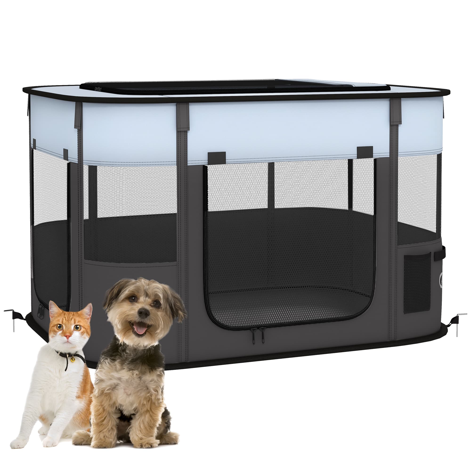 PawHut Foldable Dog Pen with Storage Bag for Indoor/Outdoor Use, Grey | Aosom UK