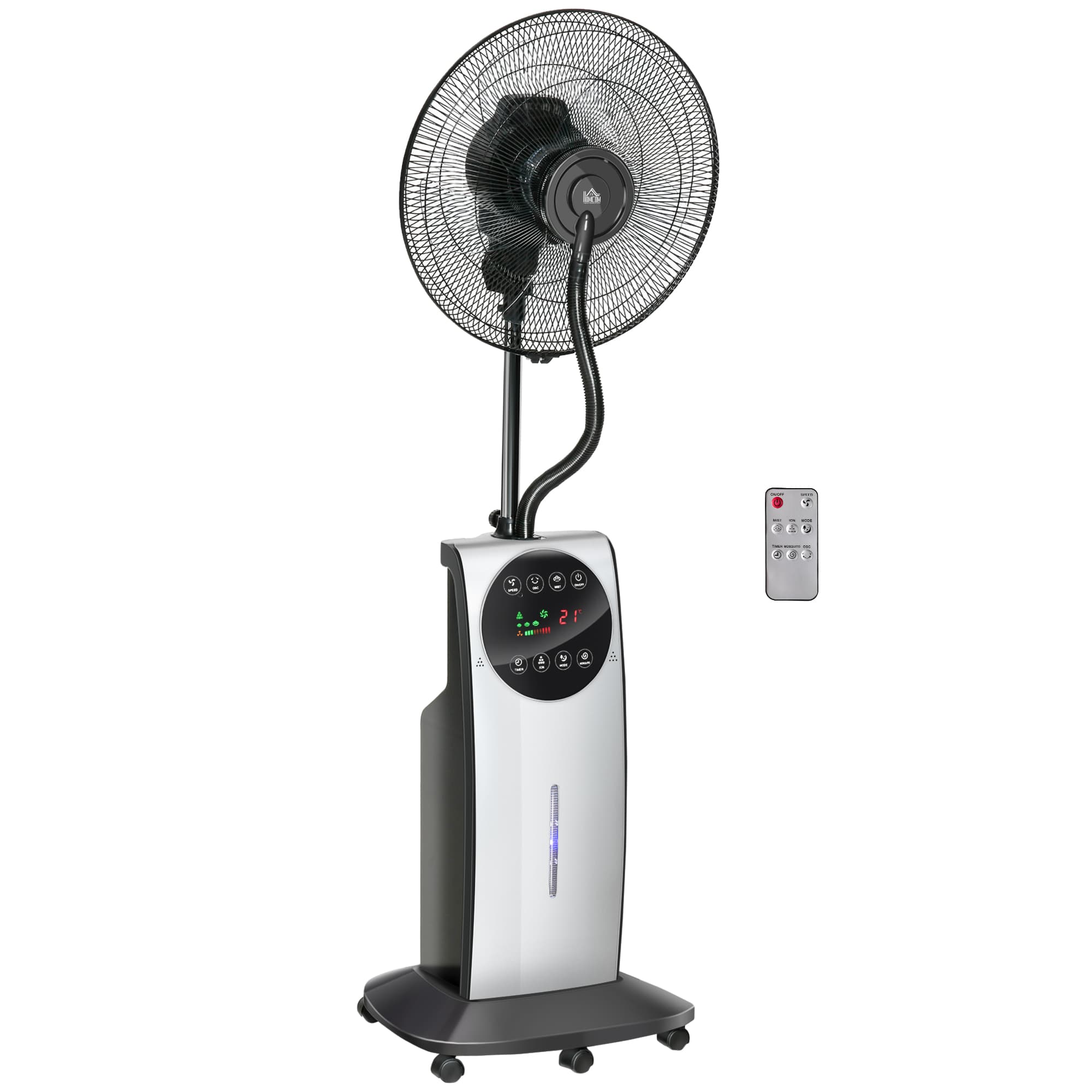 HOMCOM Pedestal Fan with Water Mist Spray, Humidifying Misting Fan, Standing Fan w/3 Speeds, 3.1L Water Tank Electric Mosquito Killer Jack, Black
