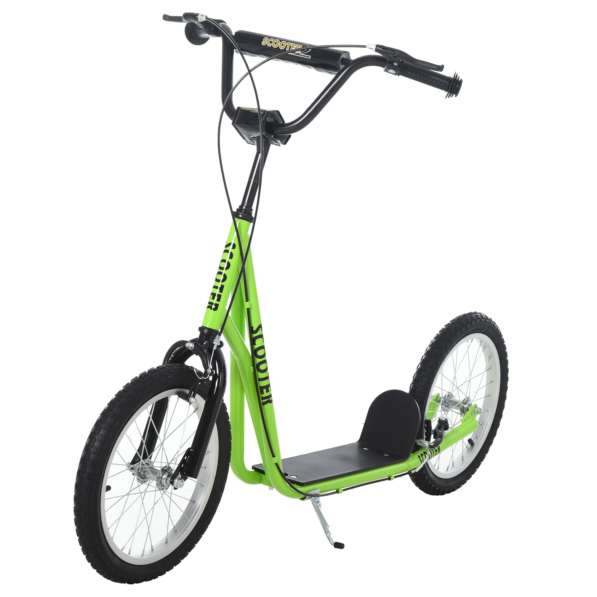 HOMCOM Kick Scooters for Kids, Children Kick Scooter with Adjustable Handlebar 2 Brakes Ride On 16 Inch Rubber Tyres for Teens Aged 5+, Green | Aosom UK