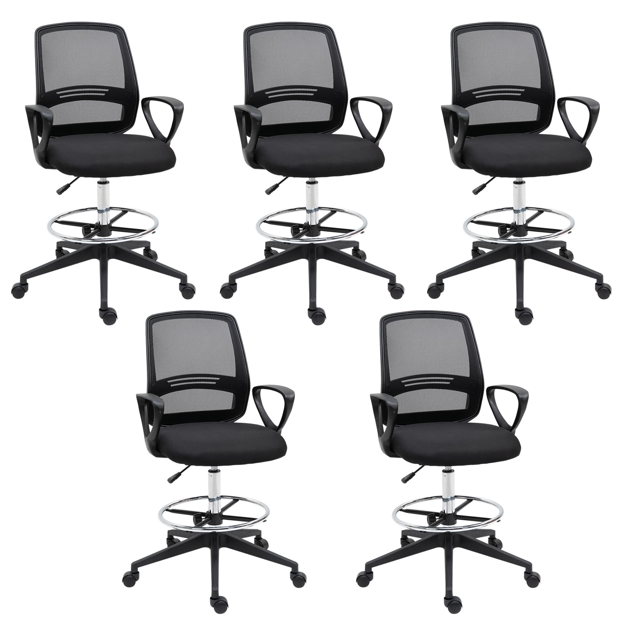 Vinsetto Ergonomic Mesh Back Draughtsman Chairs Tall Office Chair with Adjustable Height and Footrest 360° Swivel, Set of 5 | Aosom UK