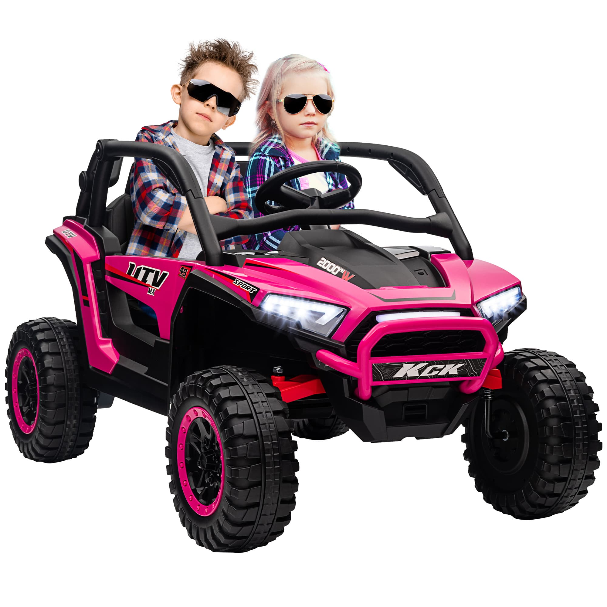 AIYAPLAY 2 Seater 24V 7AH Ride on Truck, Battery Powered Electric Ride On Car w/ Remote, Suspension, 3 Speeds - Pink | Aosom UK