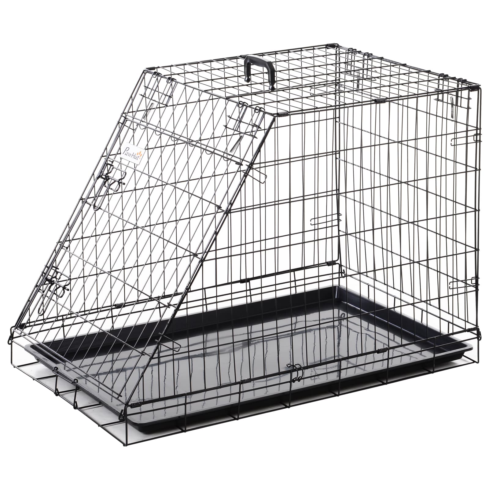 PawHut Dogs Metal Collapsible Large Transport Crate w/ Removeable Tray Black