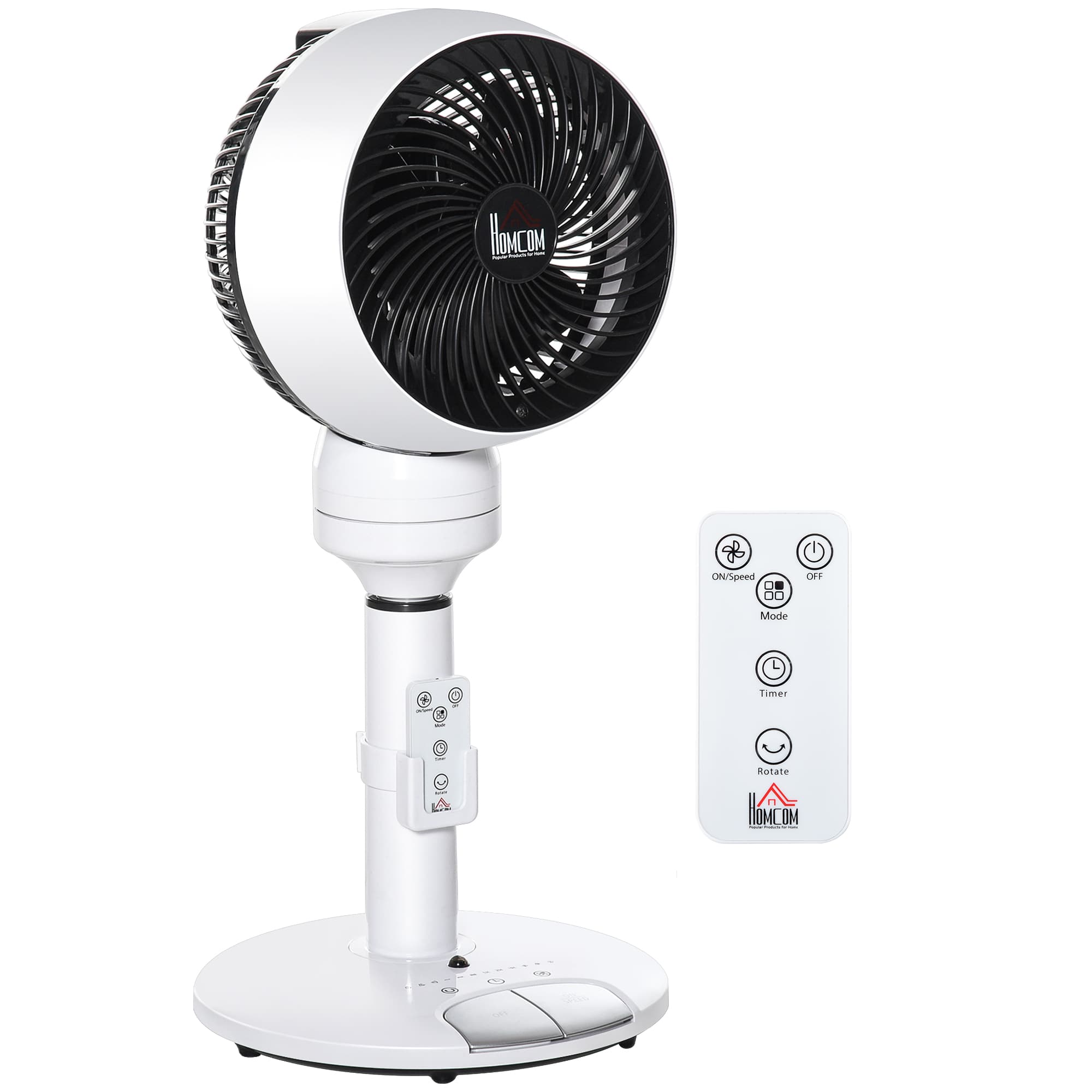 HOMCOM 28'' Air Circulator Fan 3 Speed 3 Mode, 70° Oscillation 90° Vertical Tilt, Height Adjustable, Remote Controller, Black & White | Aosom UK