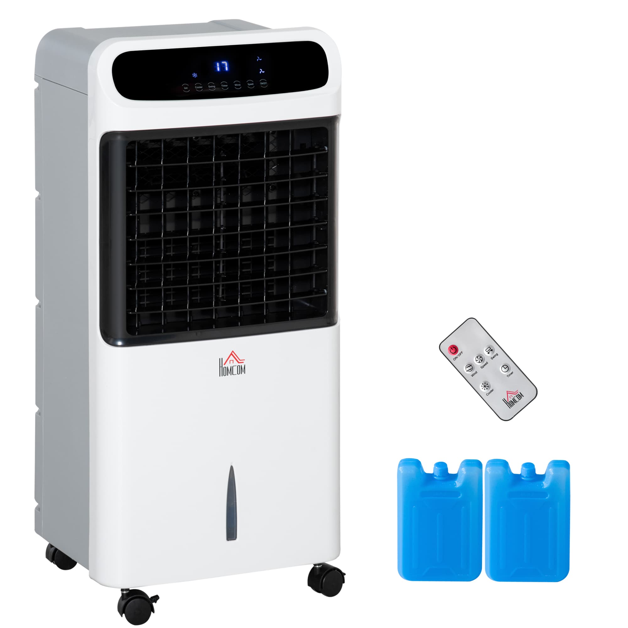 HOMCOM 32" Mobile Air Cooler, Evaporative Anion Ice Cooling Fan Water Conditioner Humidifier Unit w/3 Modes, Remote Controller, Timer | Aosom UK