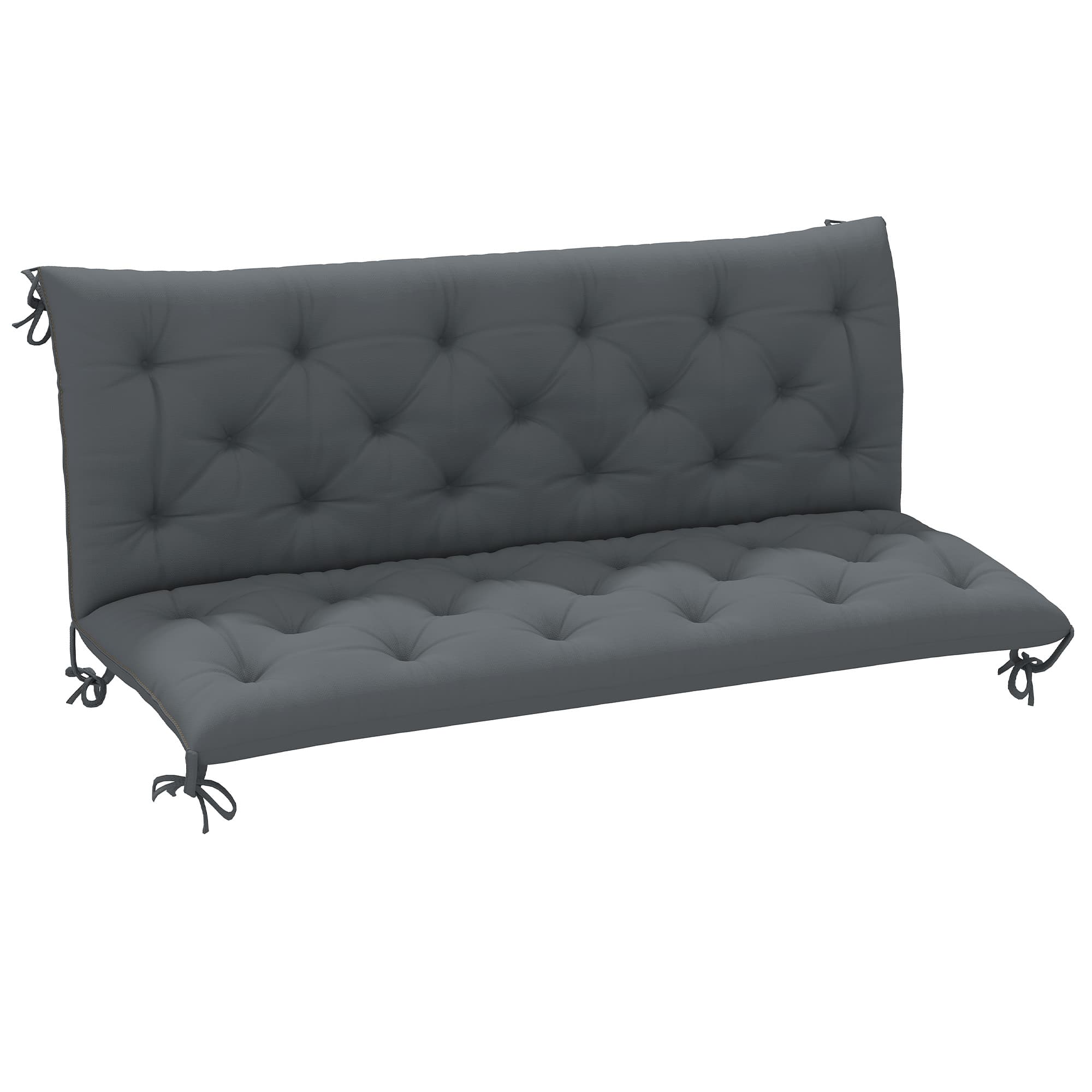 Outsunny 3 Seater Outdoor Chair Cushions, Garden Bench Cushion W/ Back and Ties for Indoor and Outdoor Use, 98 x 150 cm, Dark Grey | Aosom UK
