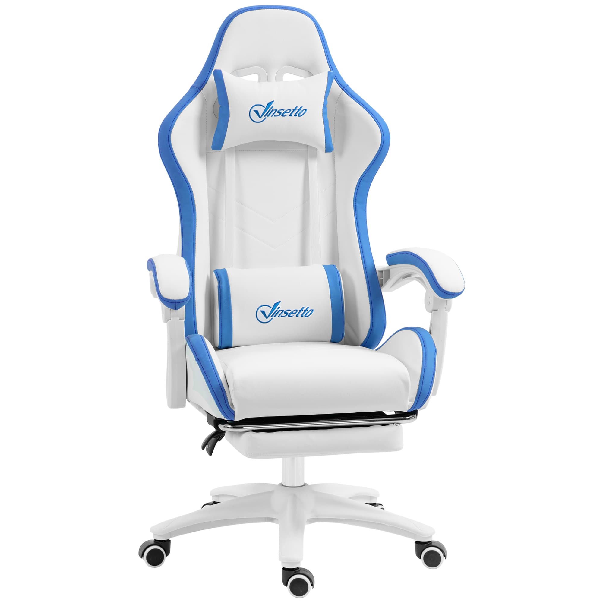 Vinsetto Racing Gaming Chair, Reclining PU Leather Computer Chair w/ 360° Swivel Seat, Footrest, Removable Headrest & Lumber Support, White | Aosom UK