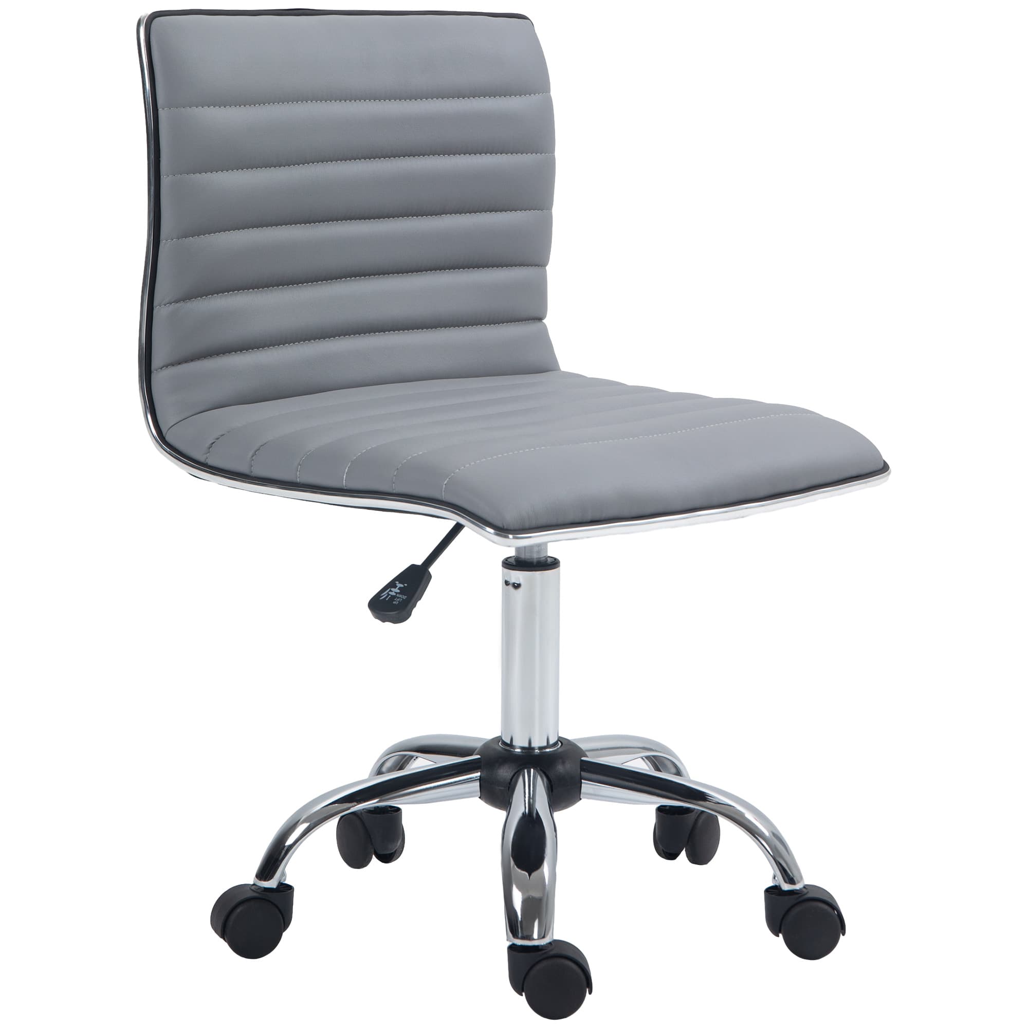Vinsetto Armless Office Chair, Adjustable Swivel PU Leather Desk Chair with Chrome Base for Home Office, Light Grey | Aosom UK