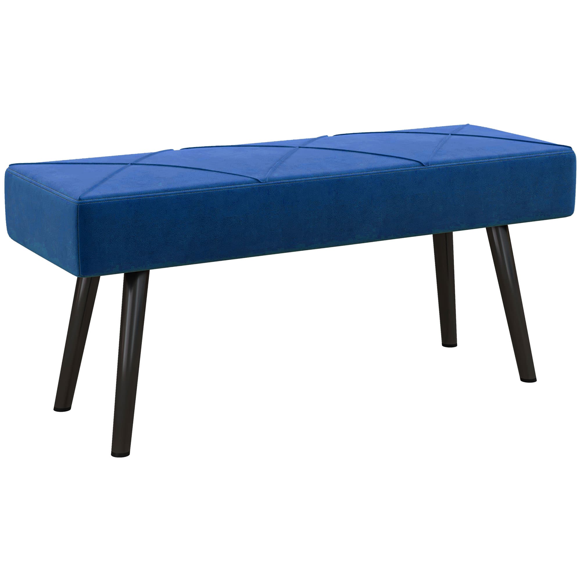 HOMCOM Upholstered Bedroom Bench with X-Shape Steel Legs, Elegant Hallway Bench for End of Bed, Blue | Aosom UK