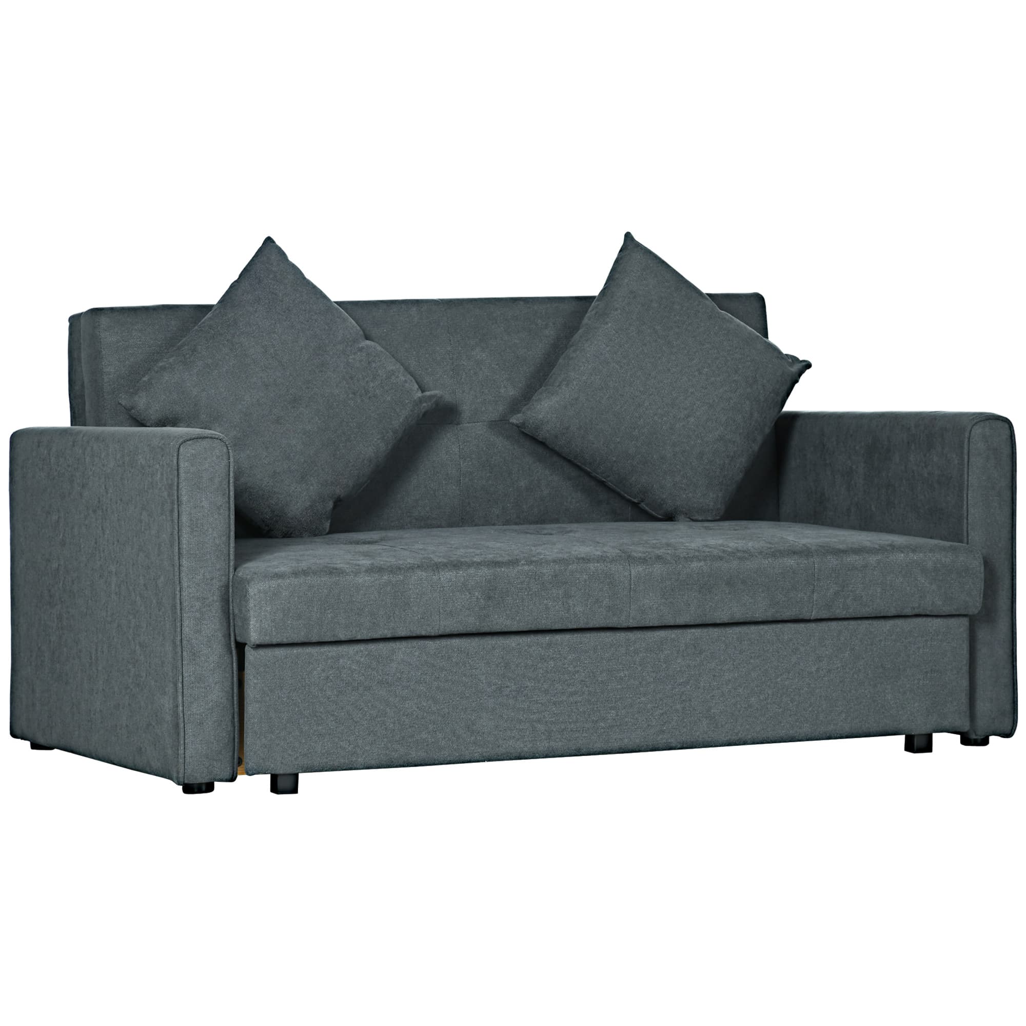 HOMCOM 2 Seater Sofa Bed with Hidden Storage, Modern Snow Flannel Loveseat Sofa with 2 Cushions for Living Room, Dark Grey | Aosom UK