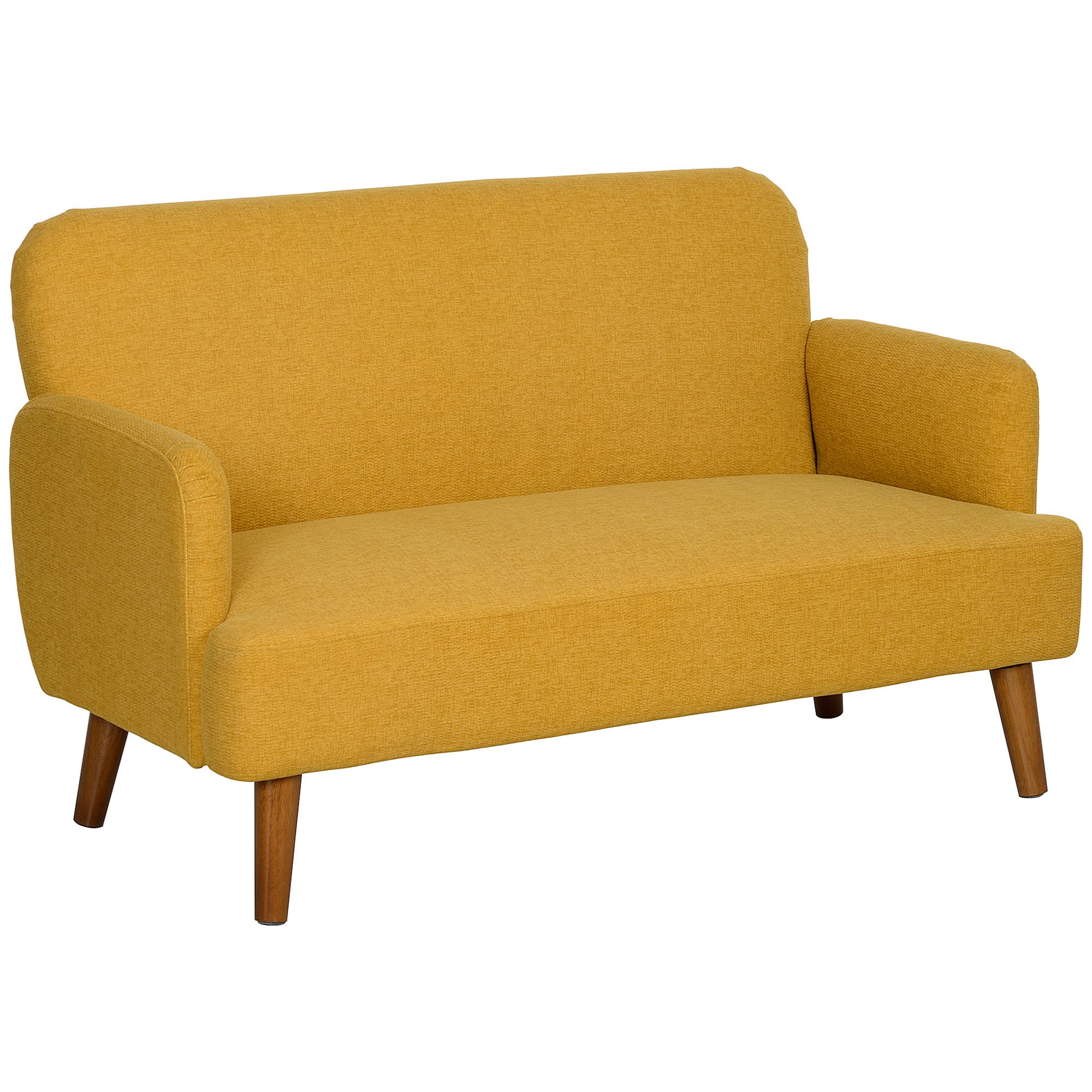 HOMCOM Velvet Feel Fabric 2 Seater Sofa, Small Sofa Loveseat with 21cm Thick Padding and Wood Legs, Yellow | Aosom UK