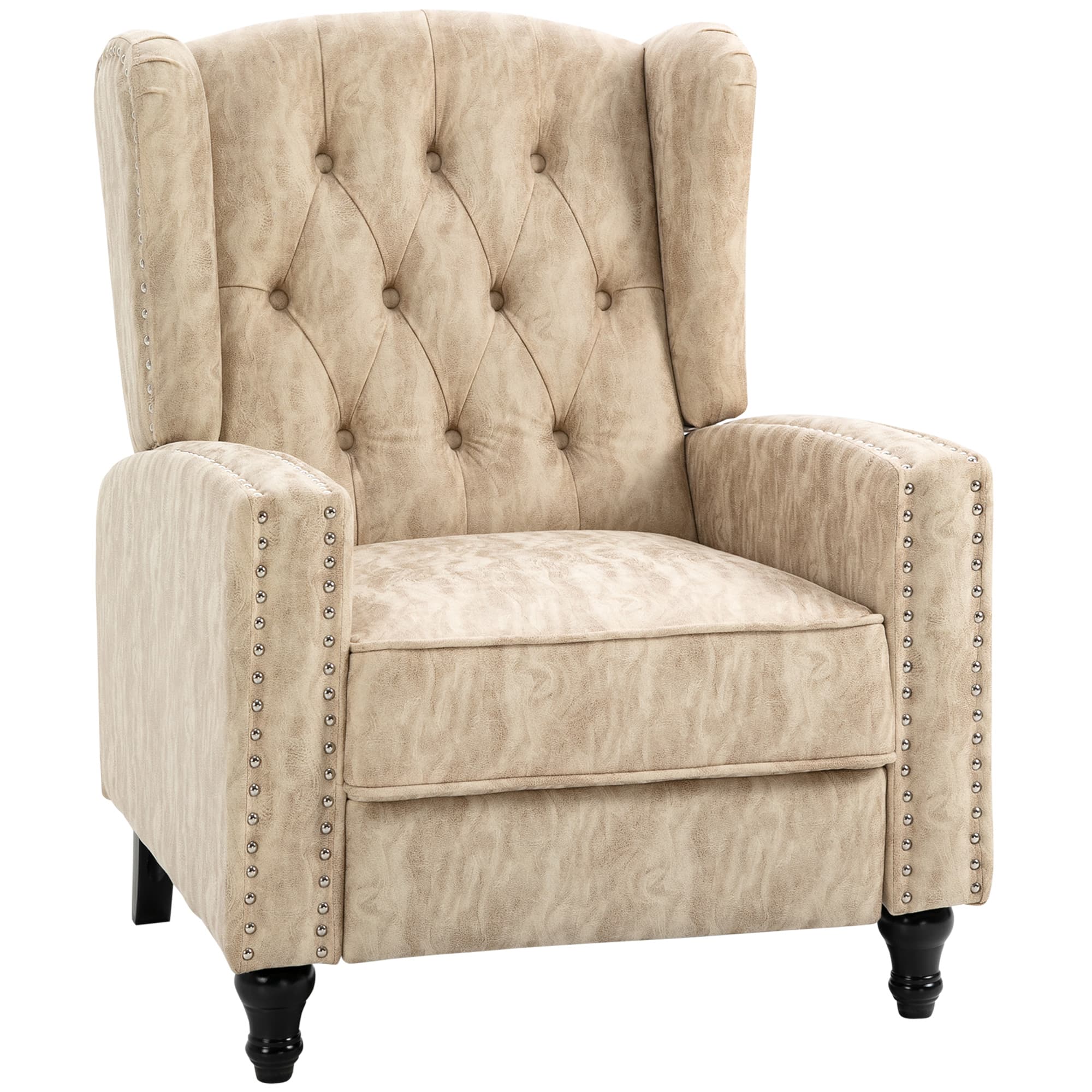 HOMCOM Studded Upholstered Reclining Armchair w/ Retractable Footrest Beige