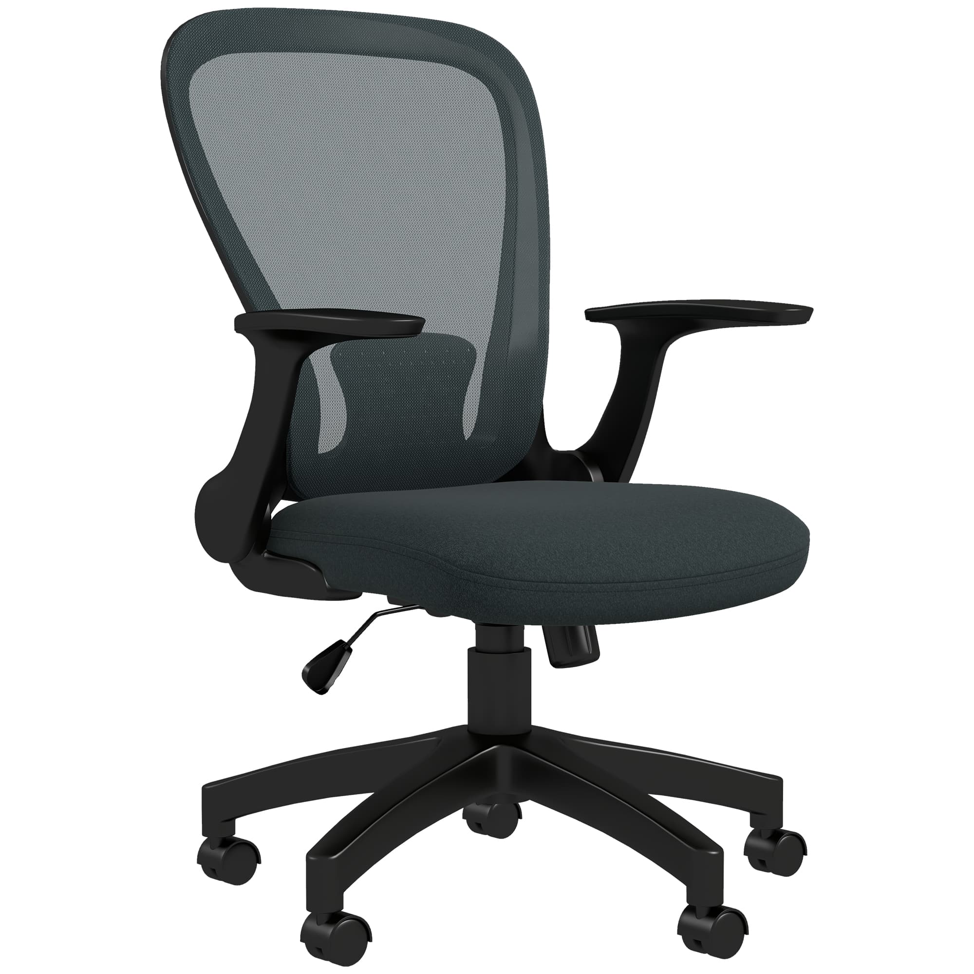 Vinsetto Ergonomic Office Chair: Mesh Design with Flip-up Armrests, Lumbar Support & Swivel Wheels, Grey | Aosom UK