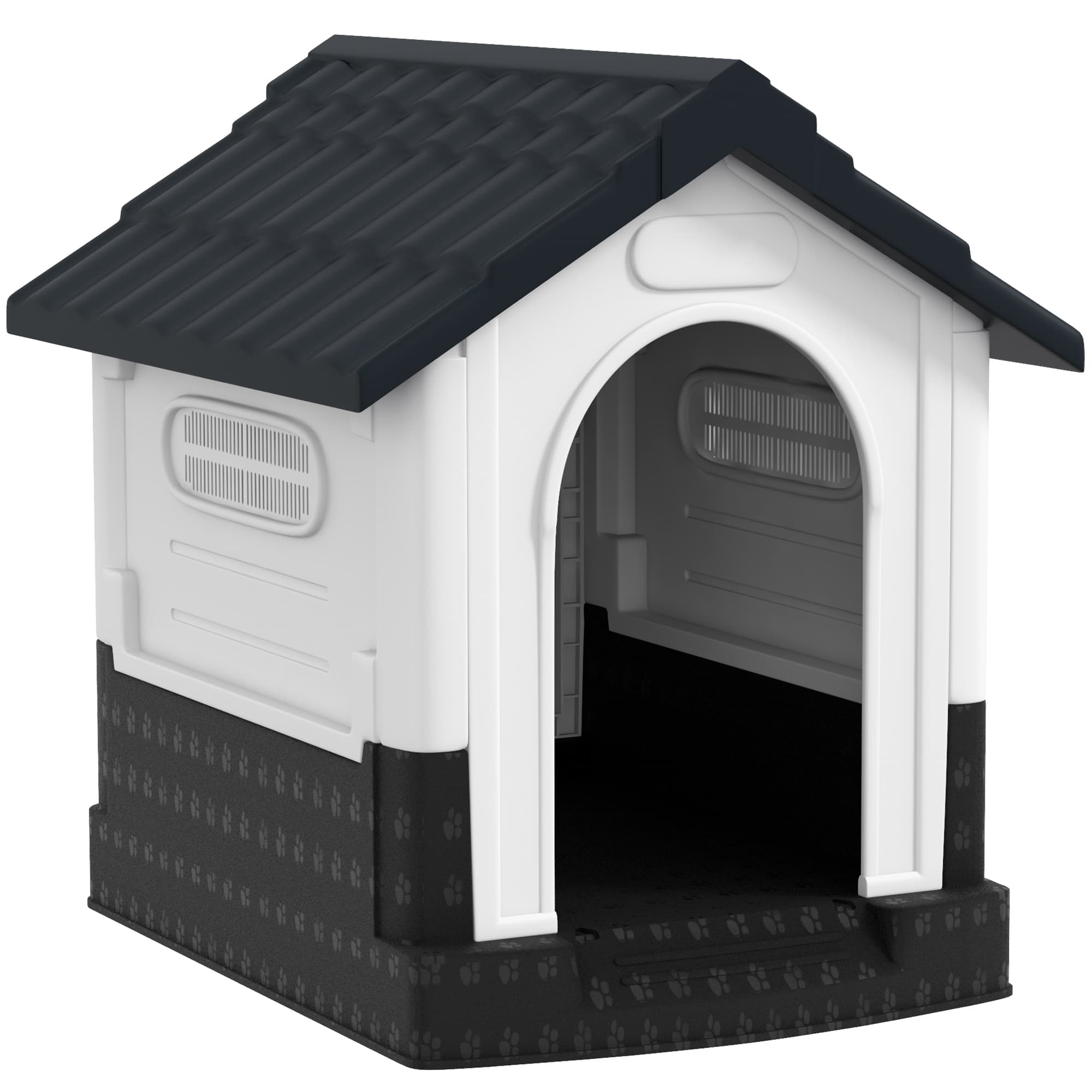 PawHut Plastic Dog Kennel with Windows, for Garden Patio, Miniature Dogs, 64.5 x 57 x 66cm - Grey | Aosom UK