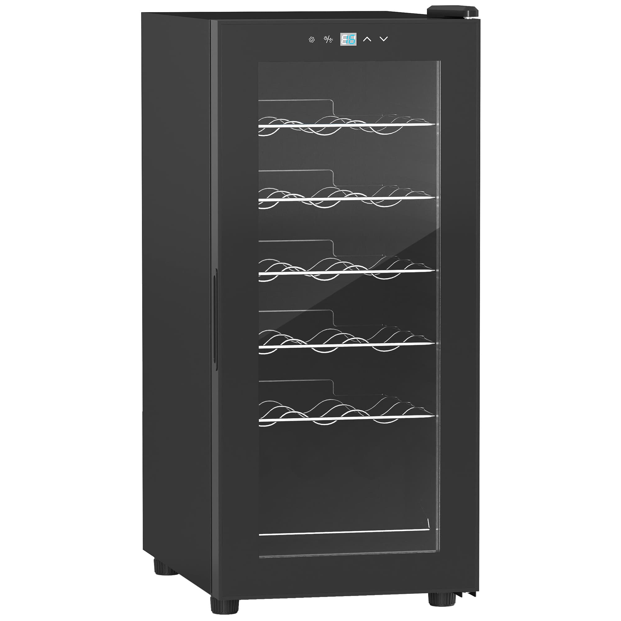 HOMCOM Freestanding Wine Fridge, 35cm Wide Undercounter Wine Cooler Fridge w/ Temperature Control, Digital Touch Screen, LED, Glass Door | Aosom UK